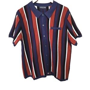 PJ Paul Jones Men's XL Knit Polo Shirt Stripe Short Sleeve Retro Button Up VTG